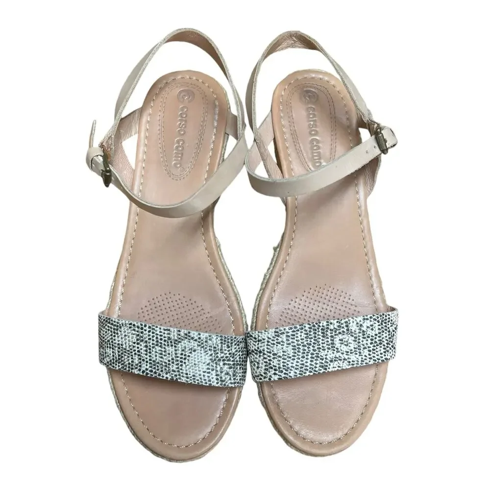 Corso Como Women's Cape Wedge Size 8 Sandal Leather Ankle Strap Espadrille